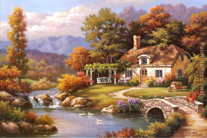 Cottage Stream painting - Sung Kim Cottage Stream art painting